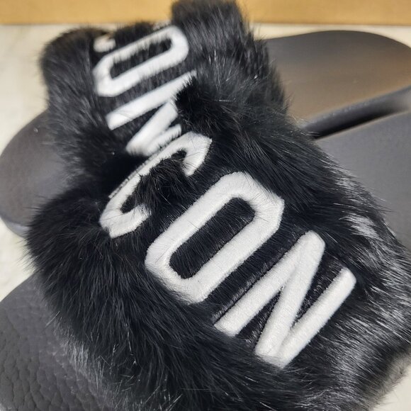 NWB~$825~DSQUARED2~8/8.5~ICON BLACK WHITE GENUINE RABBIT FUR SANDALS SLIDES - Picture 11 of 16